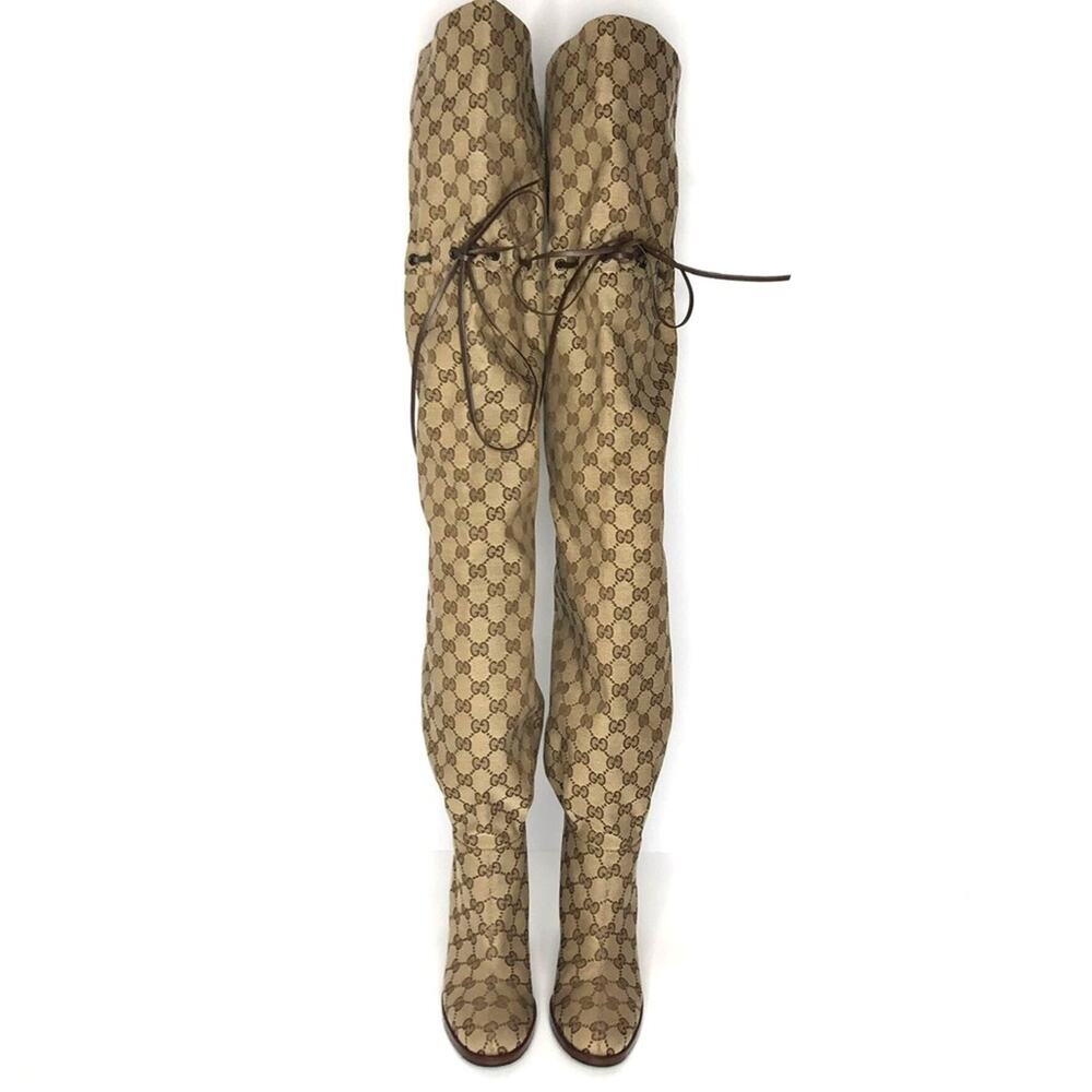 Gucci Thigh High GG Monogram Slouch Heeled Boots 37 - Picture 5 of 9